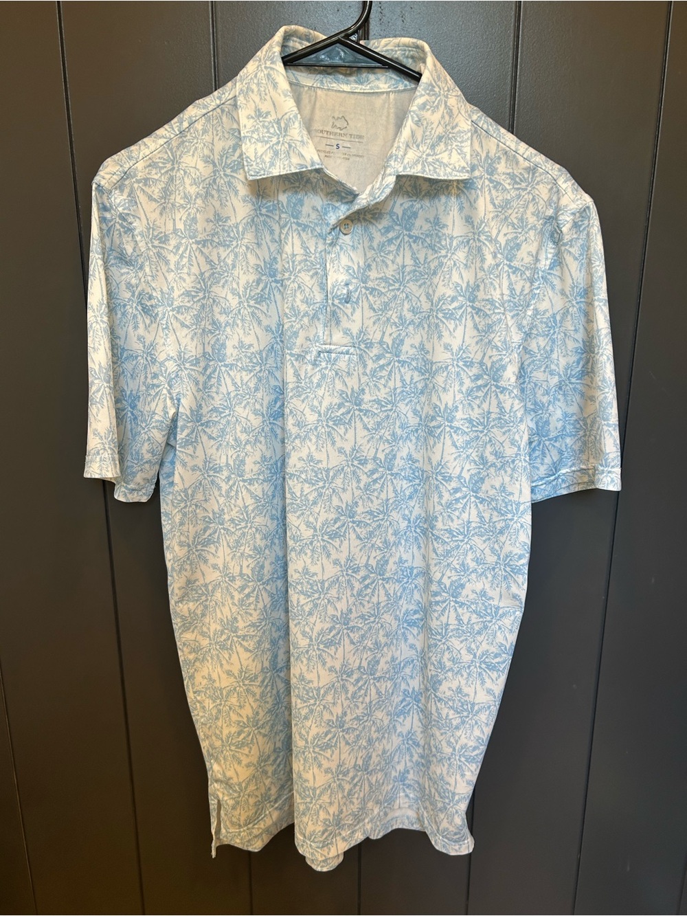 Southern Tide Blue and White Palm-Pattern Polo